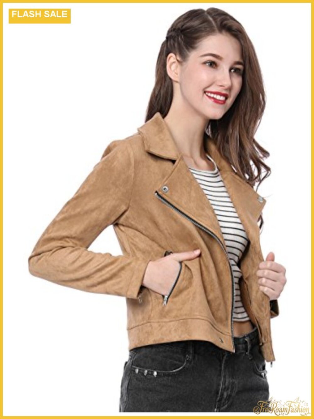 Faux Suede Moto Biker Jacket Asymmetric Zip Collar Women's Outerwear